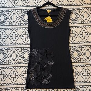 Lulumari Black Tunic with Embellished Neckline